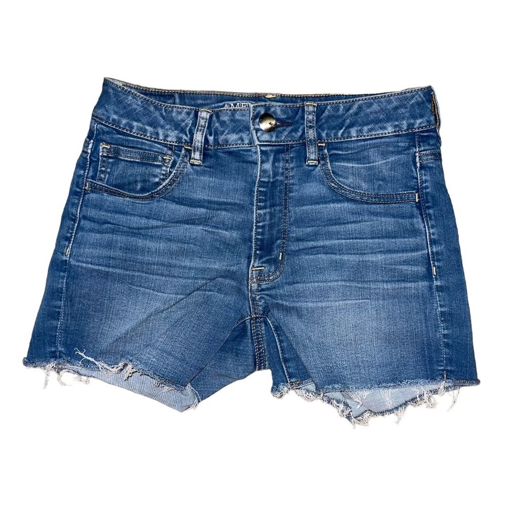 American Eagle Distressed Womens Shorts 6 Hi Rise Shortie Super Stretch Bootie